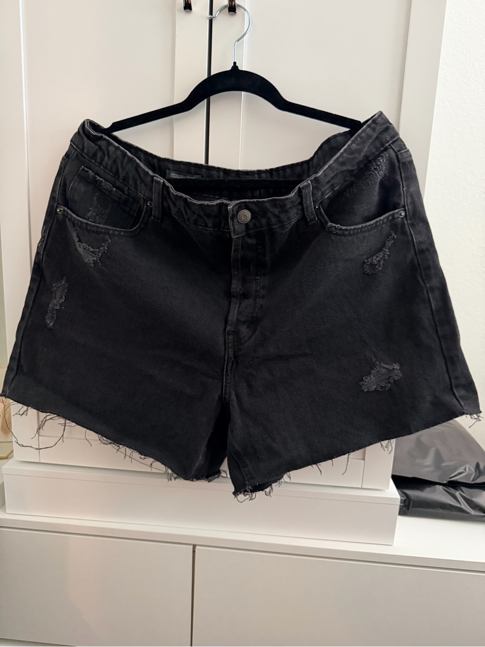 wild fable Black Distressed High-Rise Denim Shorts